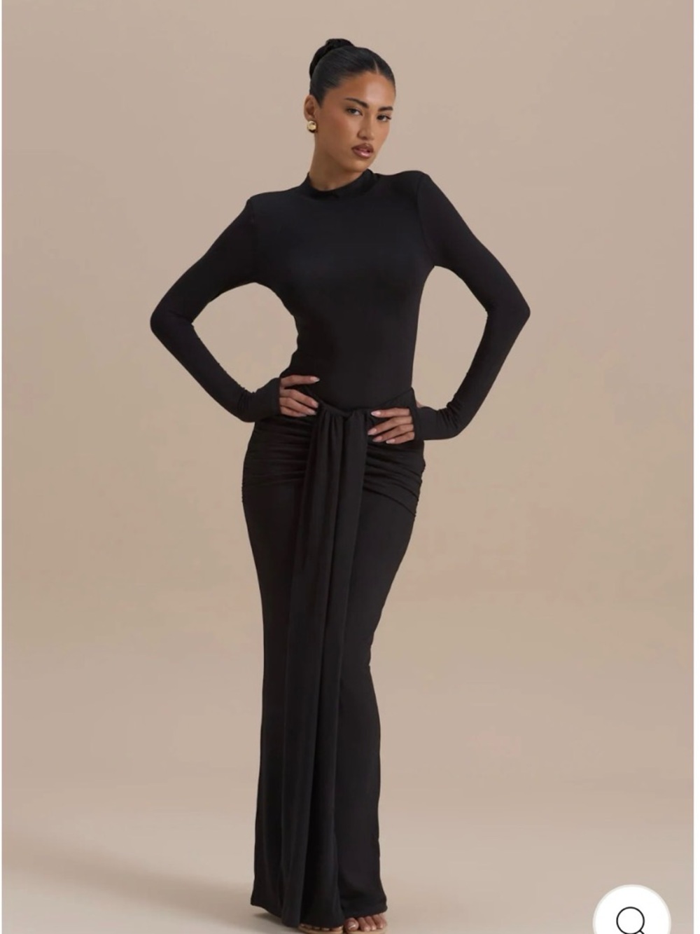 Wanderdoll NARA TWO piece Set Black Ruched Maxi Skirt - long sleeve bodysuit